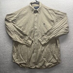 Polo Ralph Lauren Shirt Mens Large Brown Blaire Khaki Tan Long Sleeve Preppy
